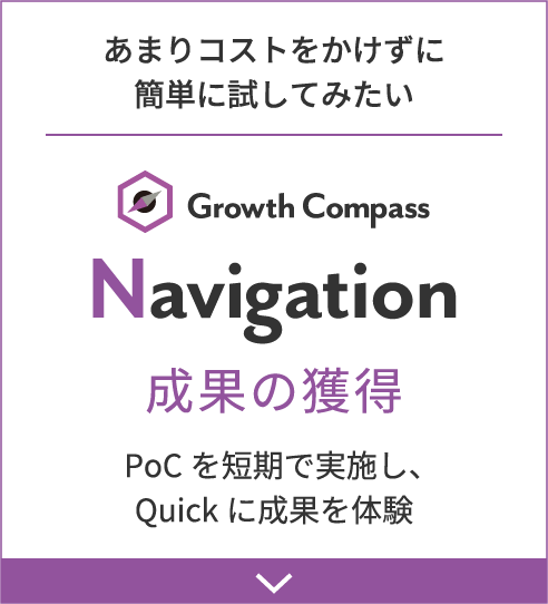 あまりコストをかけずに簡単に試してみたい Navigation 成果の獲得 PoCを短期で実施し、Quickに成果を体験